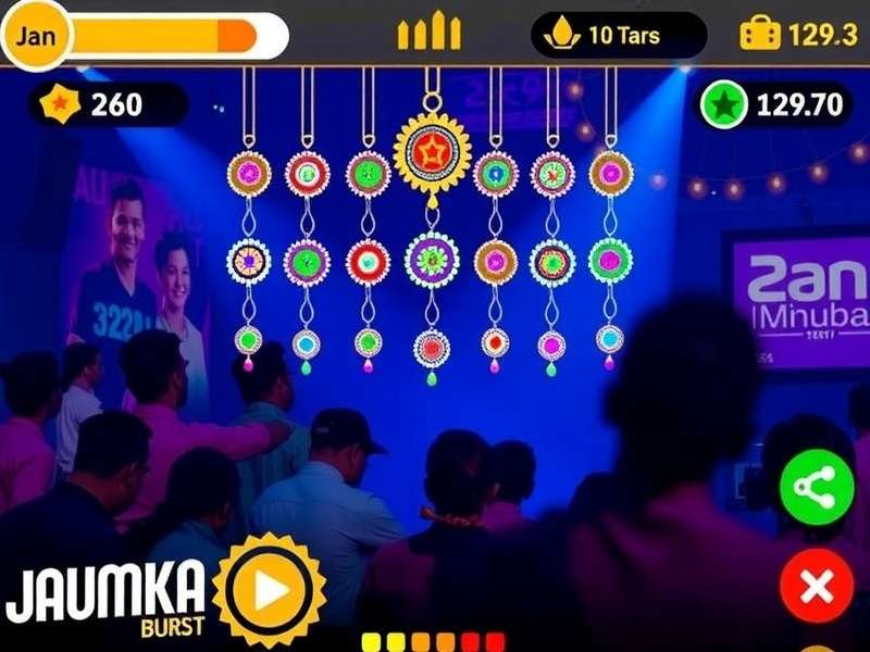 Jhumka Beat Burst gameplay screenshot showing colorful jewelry patterns